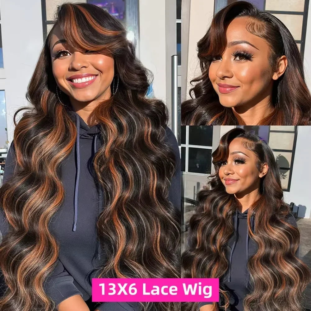 Transparent Lace Highlight Body Wave Human Hair Wig For Women