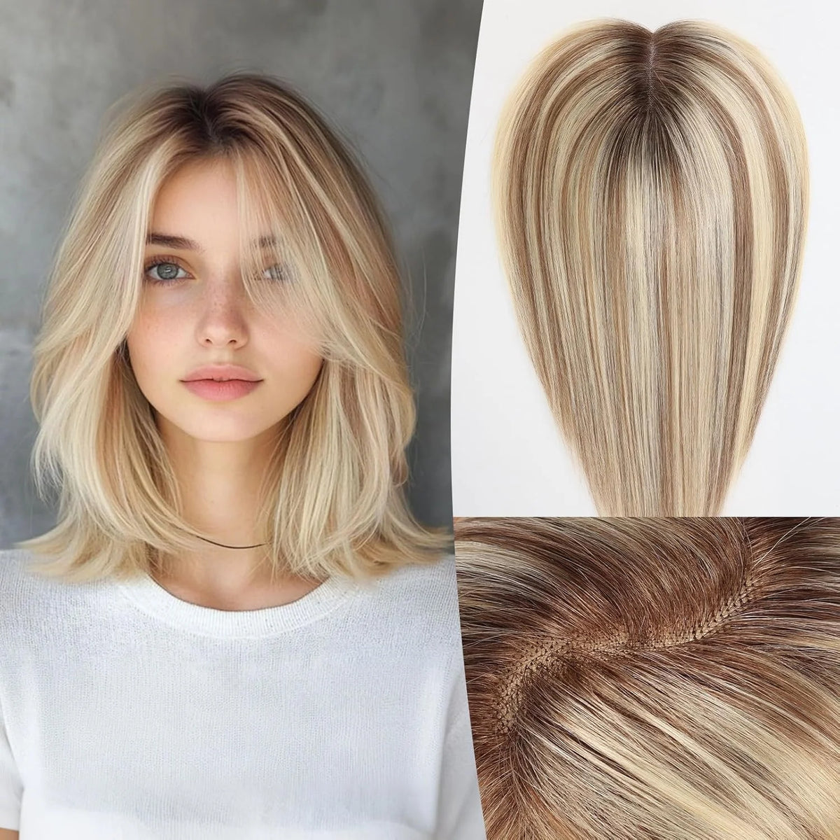 Brown And Blonde Highlighted Lace Front Hair Topper For Women