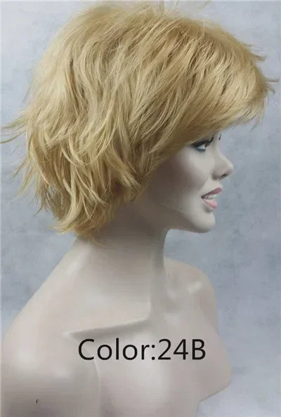 Fluffy Short Straight Layered Blonde Synthetic Wig For Women
