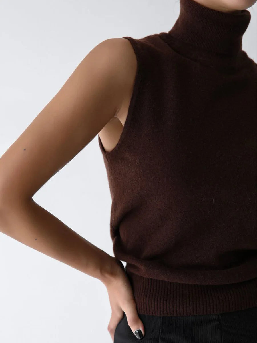 Slim Fit Knit Sleeveless Turtleneck Tank Top for Women