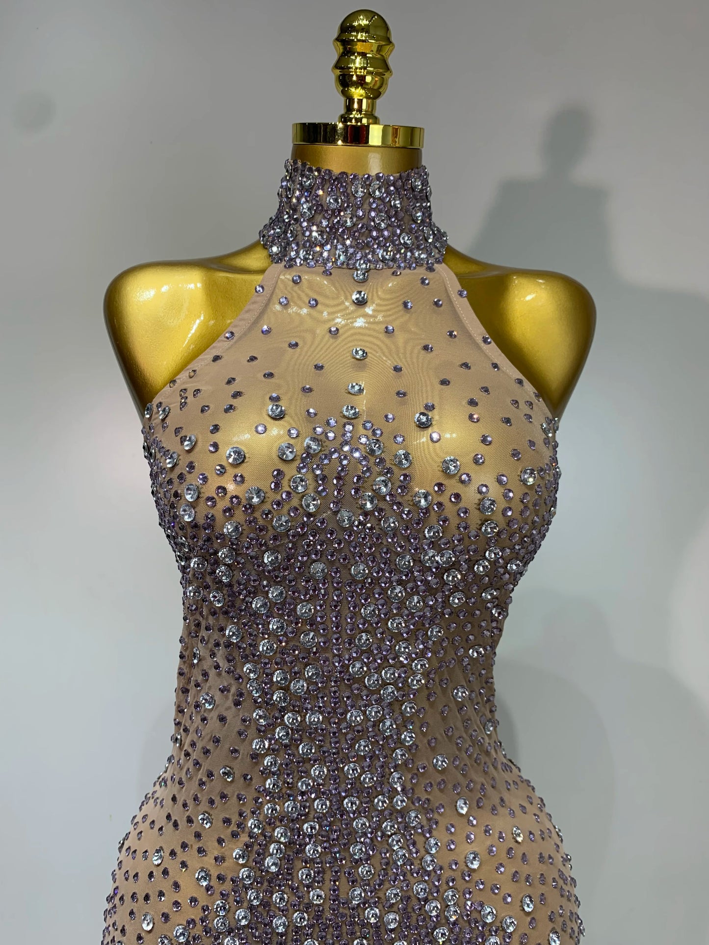 2025 New Sleeveless Mesh See Through Long Dress Sexy Backless Sparkly Rhinestone Dress Celebration Festival Evening Party Gowns