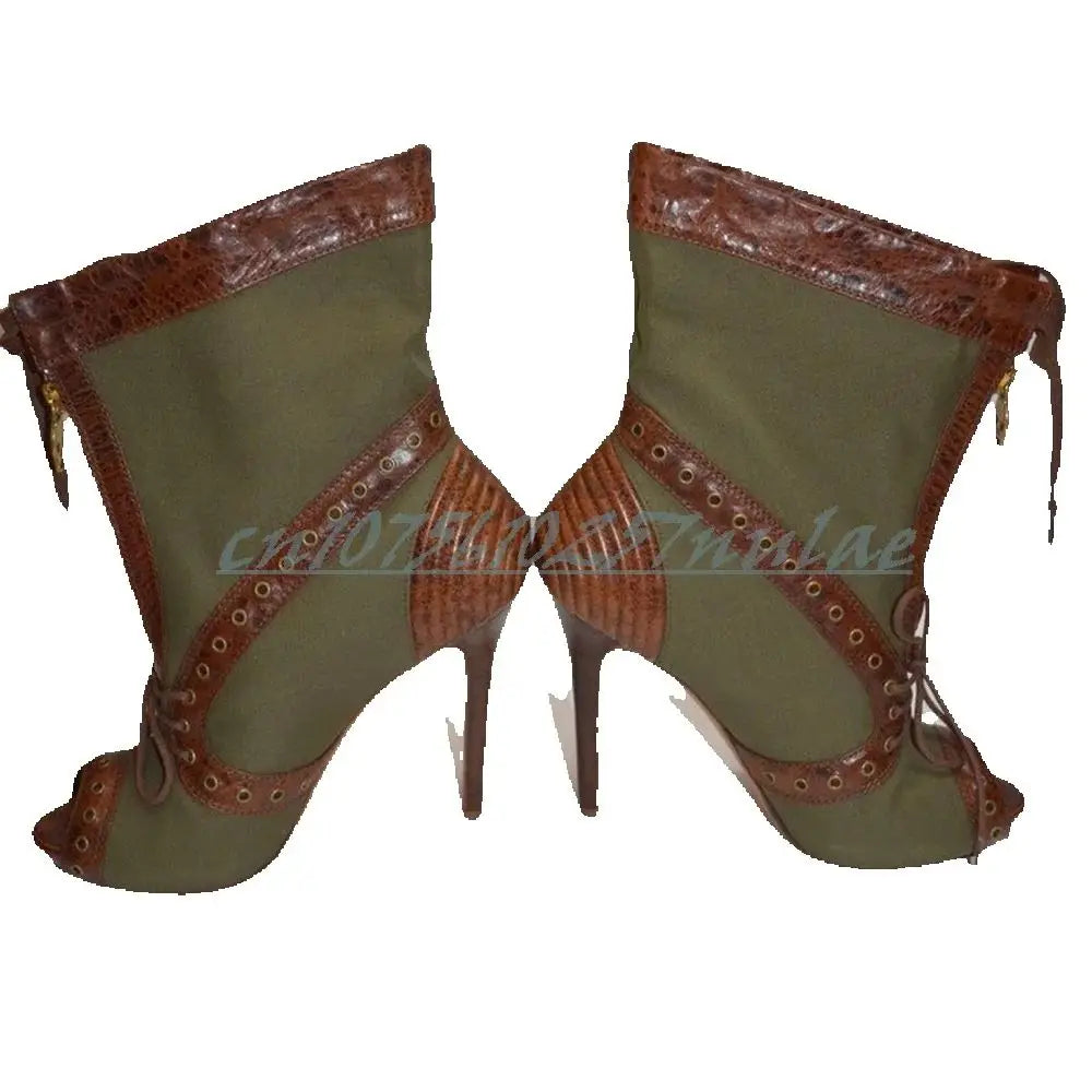 Multicolor Strappy Peep Toe Lace Up Sandals For Women