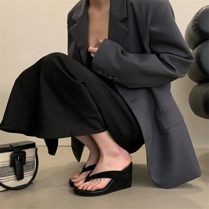 All Day Comfort Summer Beach Clip Toe Platform Wedges for Women