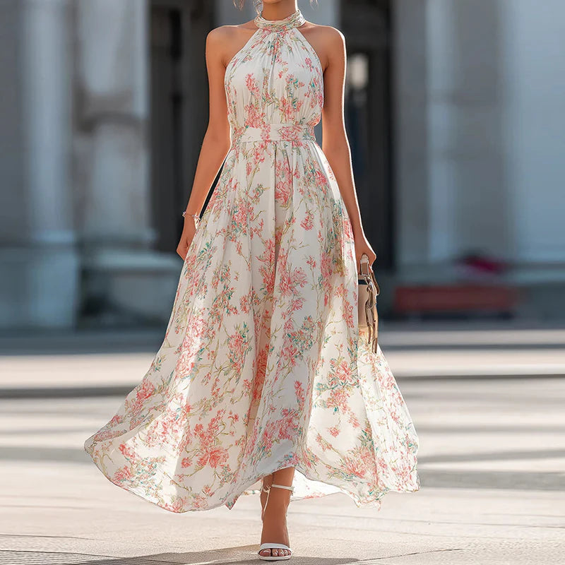 Floral Print Off Shoulder Chiffon Maxi Dress for Women