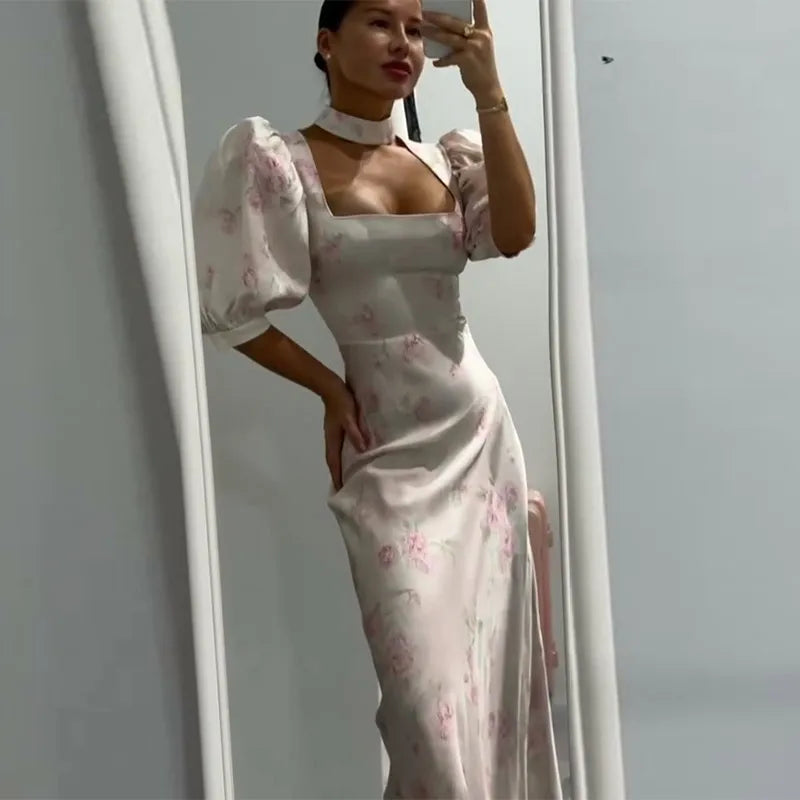 Floral Print Slim Top and Ruffle Skirt Set for Women