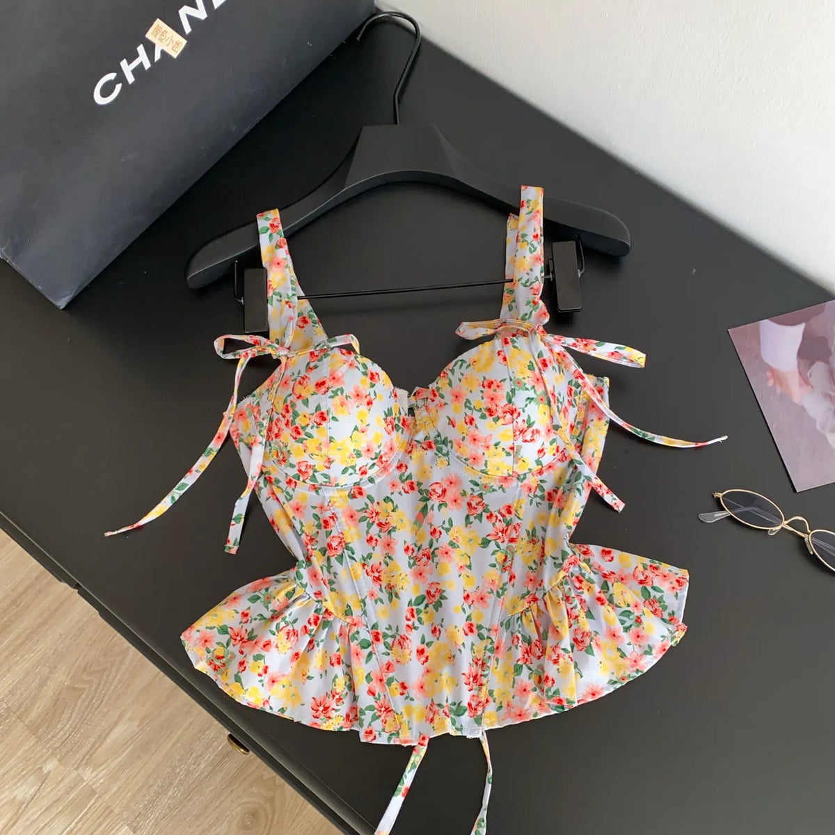 Summer Floral Lace-Up Corset Camisole Top for Women
