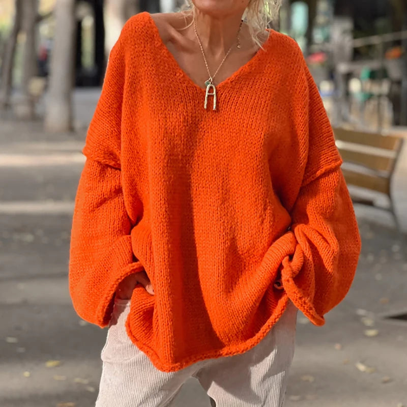 Casual V Neck Patchwork Simple Tops, Women Autumn Winter Long Raglan Sleeve Solid Sweaters, 2025 Loose Straight Ladies Pullovers