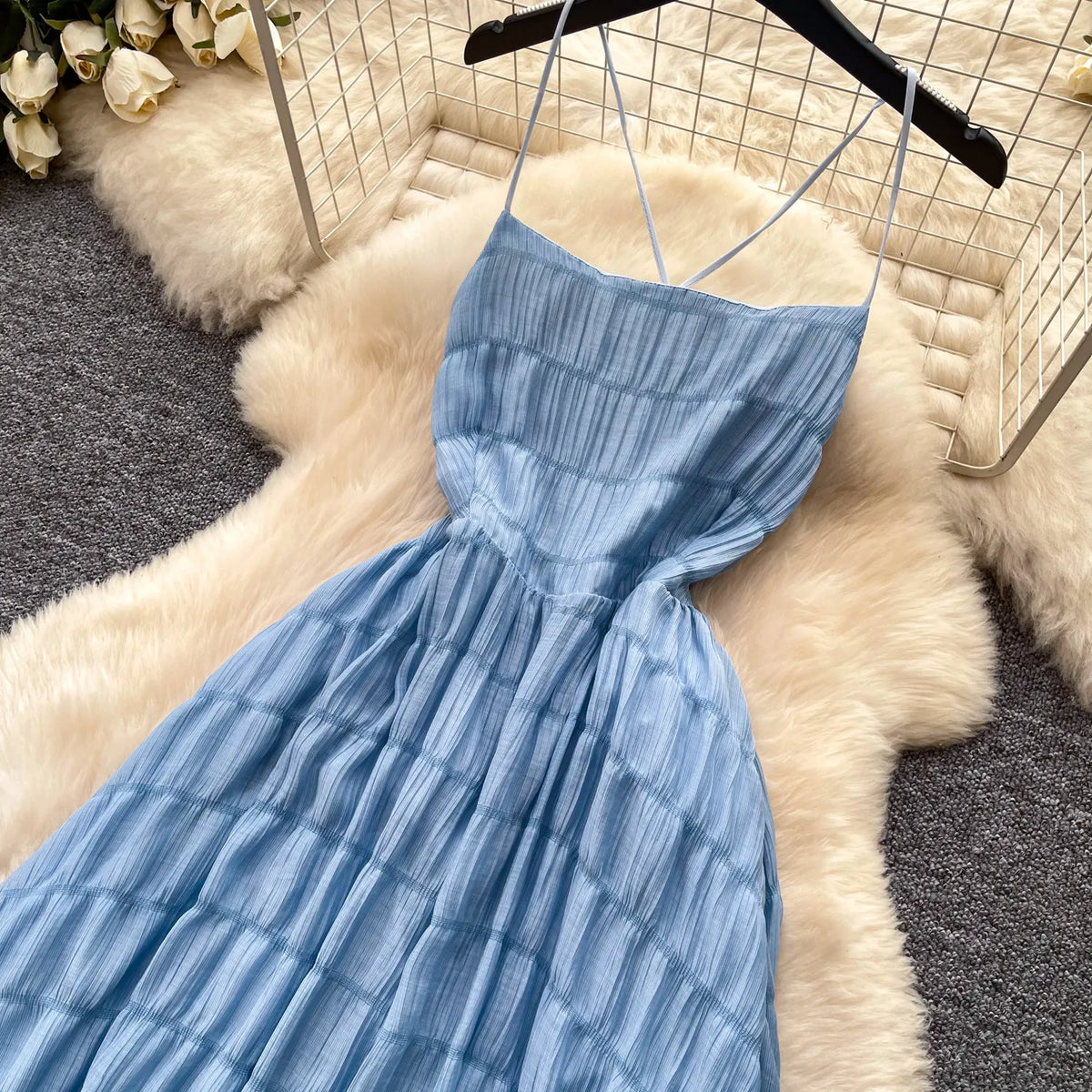 Backless Lace Up Summer A-Line Maxi Sundress for Women