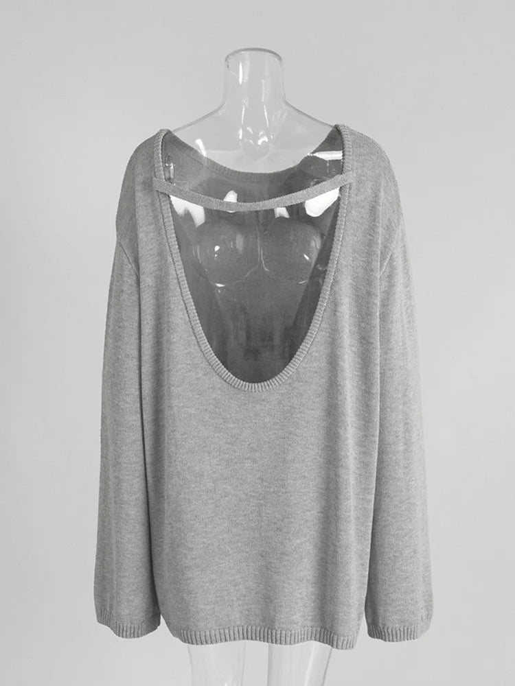 Backless Patchwork Knit Sweater