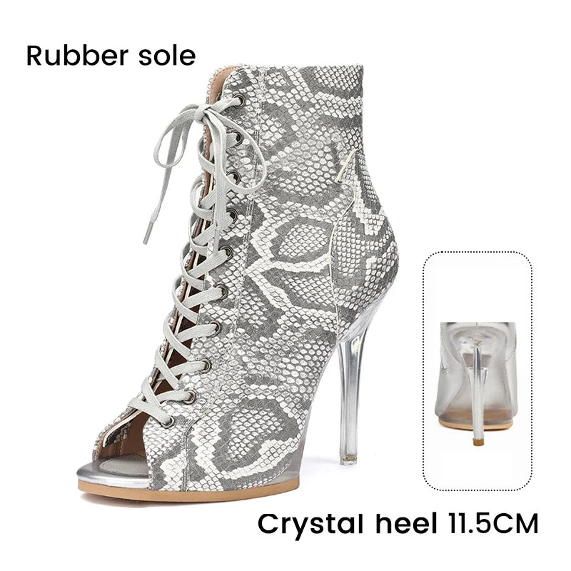 Lace-Up Crystal Heel Ballroom Dance Boots for Women