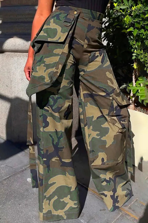 FAGADOER Fashion Camouflage Loose Pants Women High Waist Cargo Pocket Patchwork Pants Female Y2K Streetwear Bottoms 2025 New
