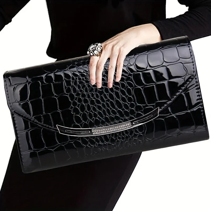 Large Capacity Patent Leather Chain Clutch Bag for Women