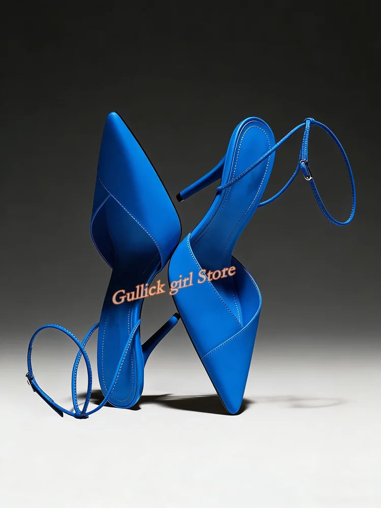 Red Suede Pointed Toe Stiletto Pumps With Ankle Strap for Women