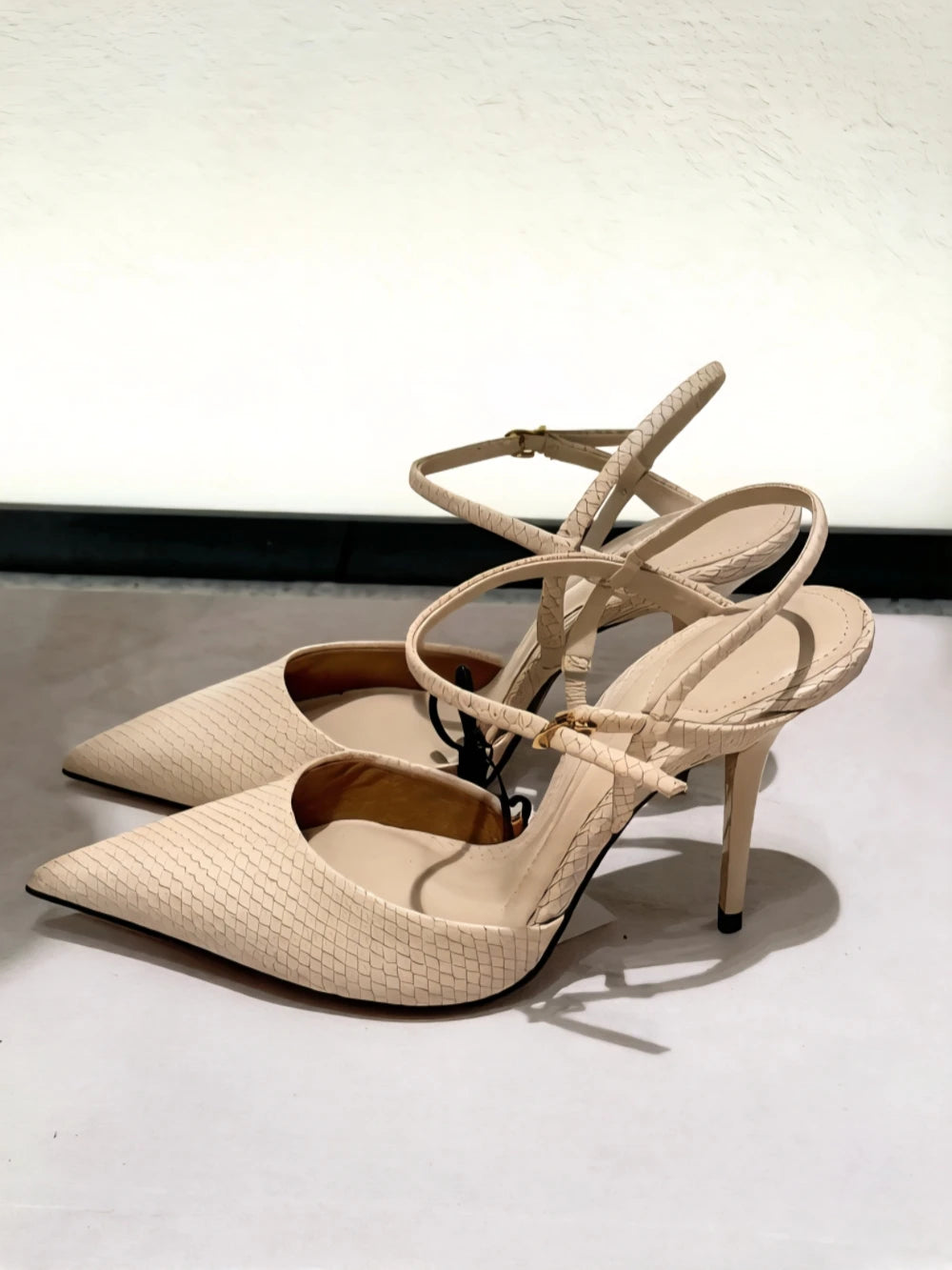 Cream Snake Print Leather Stilettos