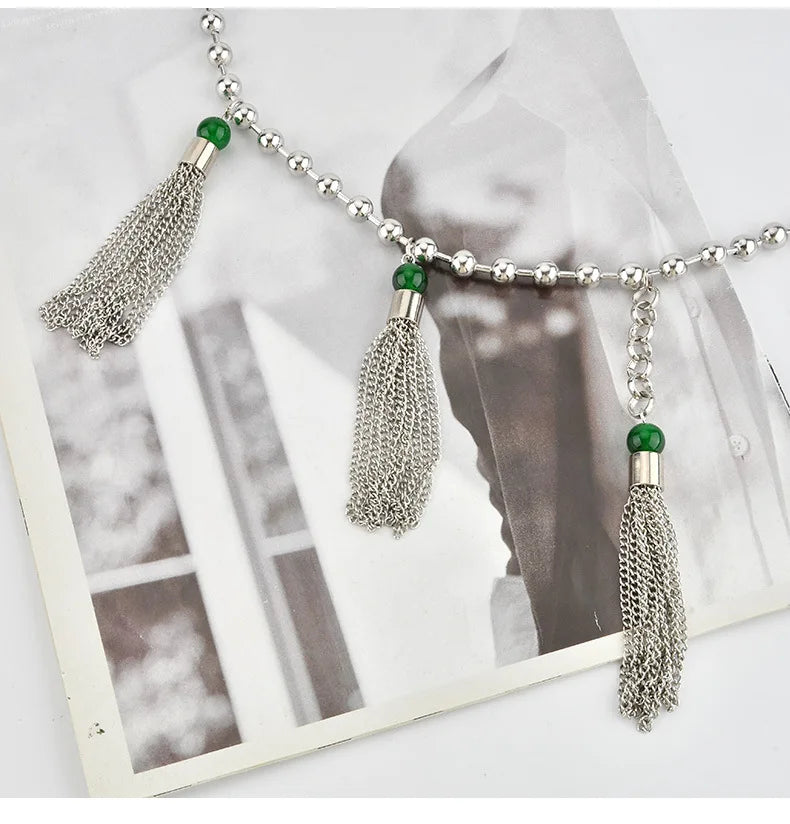 Retro Hollow Out Chain Belt With Metal Tassels for Women