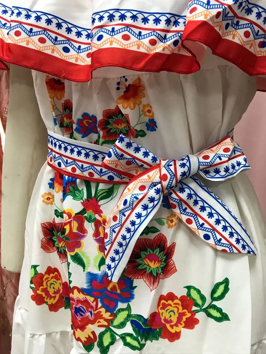 Floral Print Off Shoulder High Waist Dress for Women