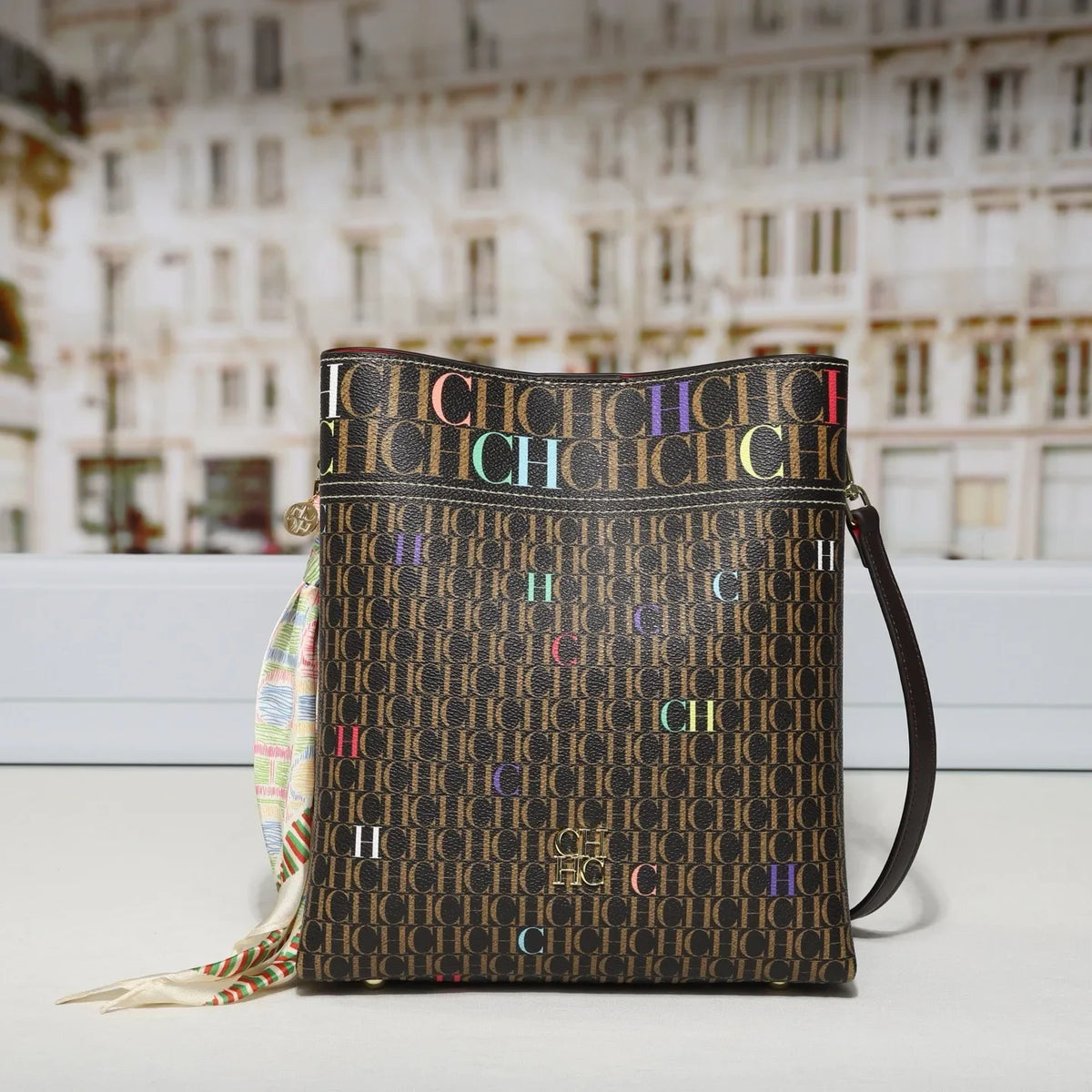 Letter Print Crossbody Bucket Bag