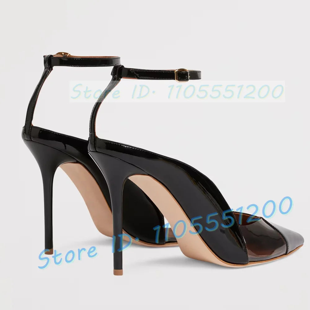 Burgundy Leather Clear PVC Stiletto Sandals for Women