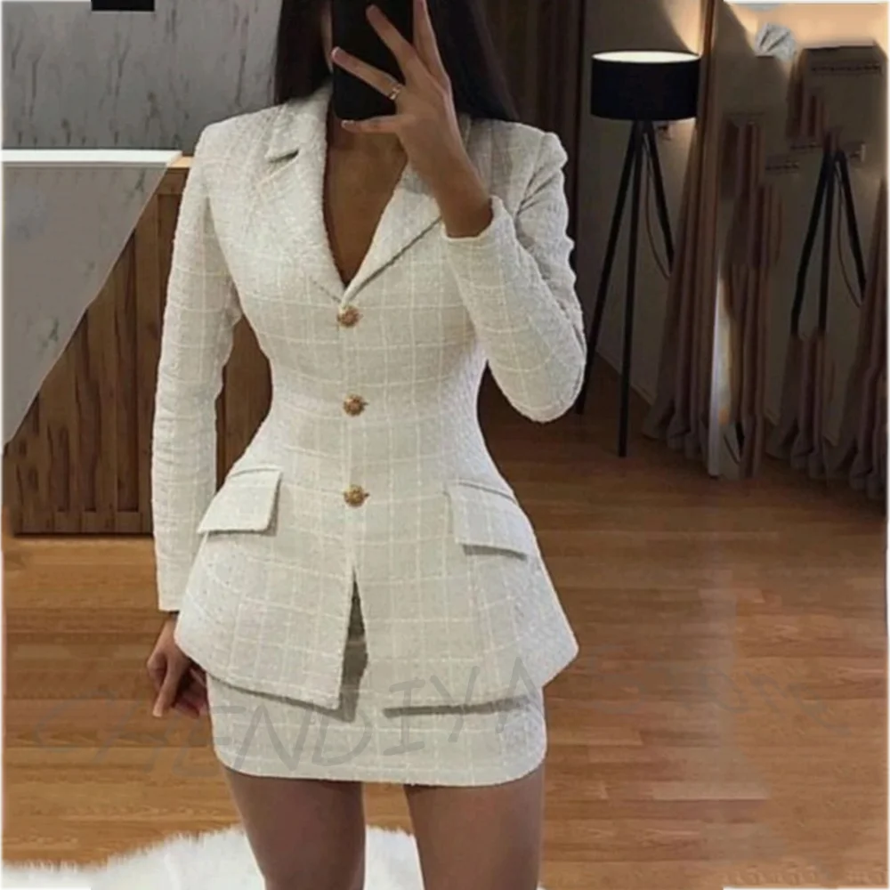 Elegant Women Suit Modern Style Single Breasted Peaked Lapel Fashion Outfit Two Piece Slim Chic Stylish Female Outfit Set