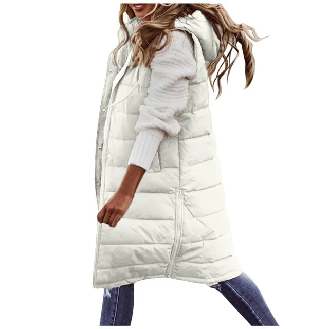 Warm Hooded Longline Sleeveless Vest Coat for Women