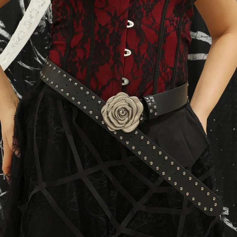 Statement Camellia Floral Wide Waist Belt for Women