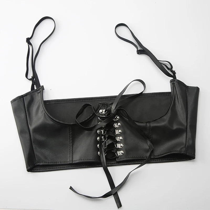 Gothic Lace Up Corset Crop Top With Waist Support For Women
