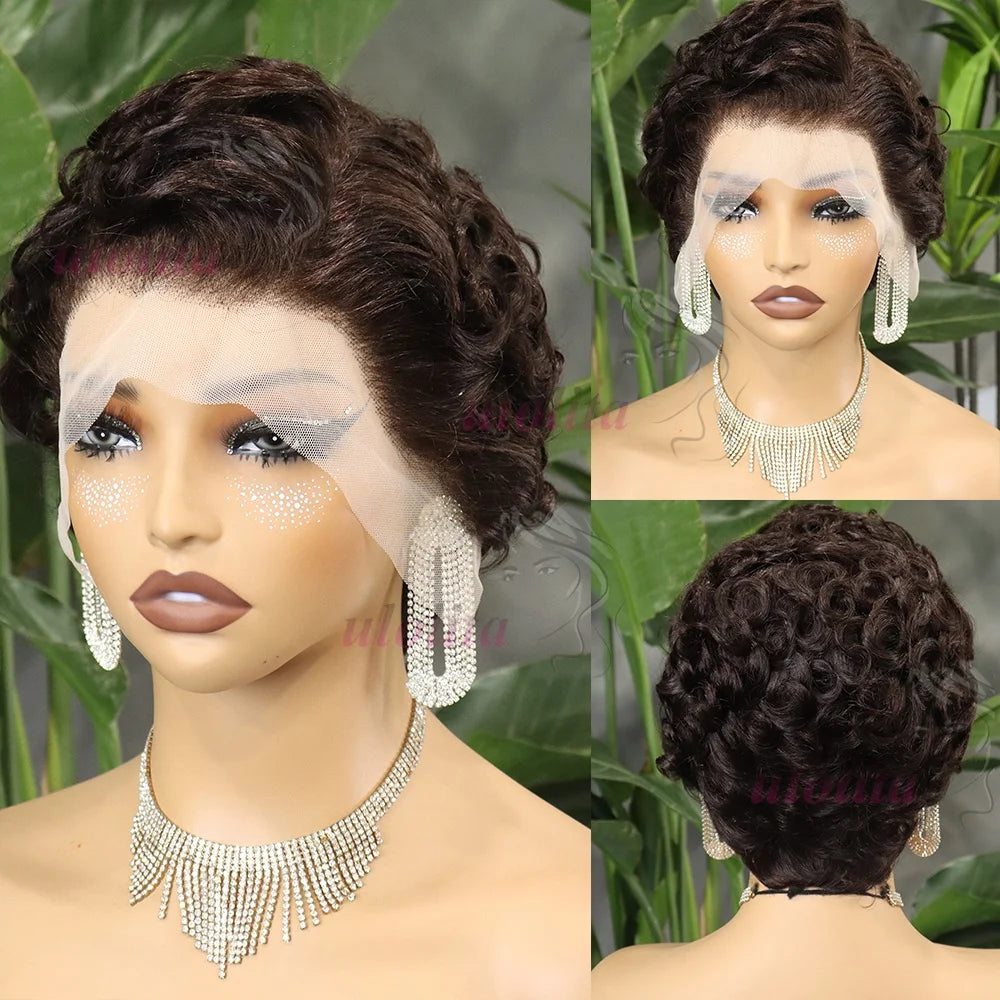 Short Layered Curly Pixie Lace Frontal Wig for Women