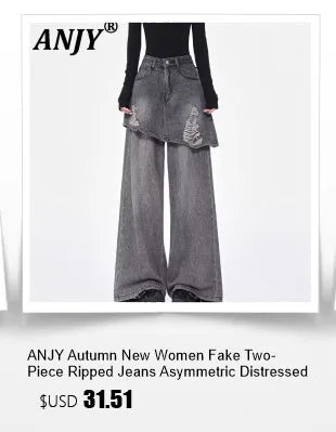 ANJY Autumn New Women's Streetwear Y2K Chic Fashion Safari Style Niche Personality Spliced Button Jeans Casual Denim Pants A7689