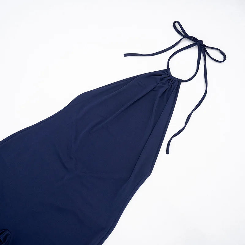 Backless Ruched Halter Neck Capri Jumpsuit for Women
