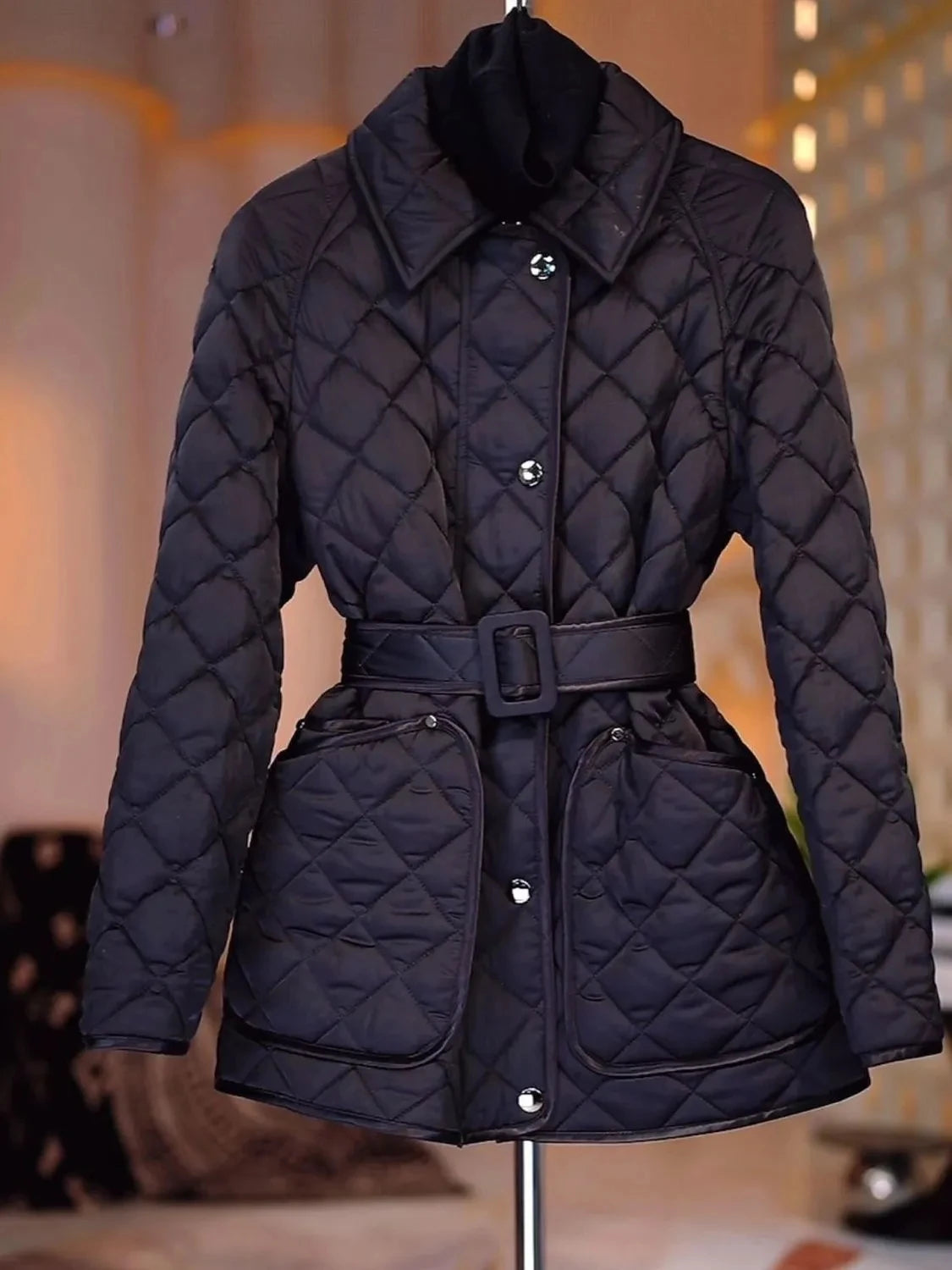 Adjustable Waist Women Jackets, Single Breasted Cotton Coat, Female Clothing, English Style Outerwear New Products, Winter, 2026