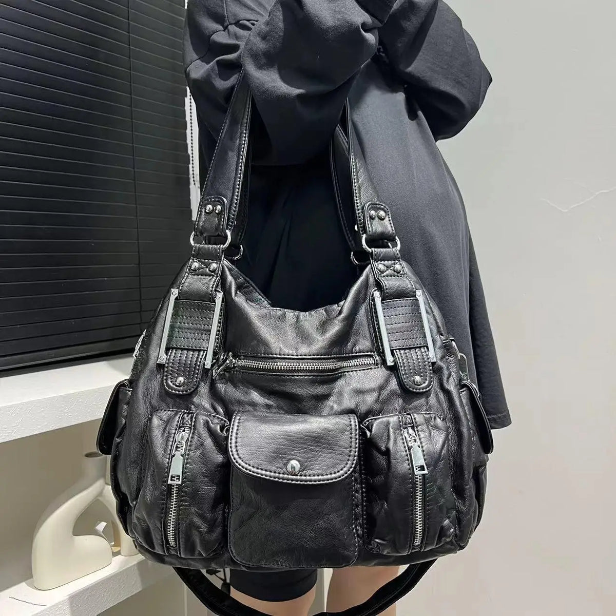 Y2K Multi-Pocket Motorcycle Shoulder Bag for Women