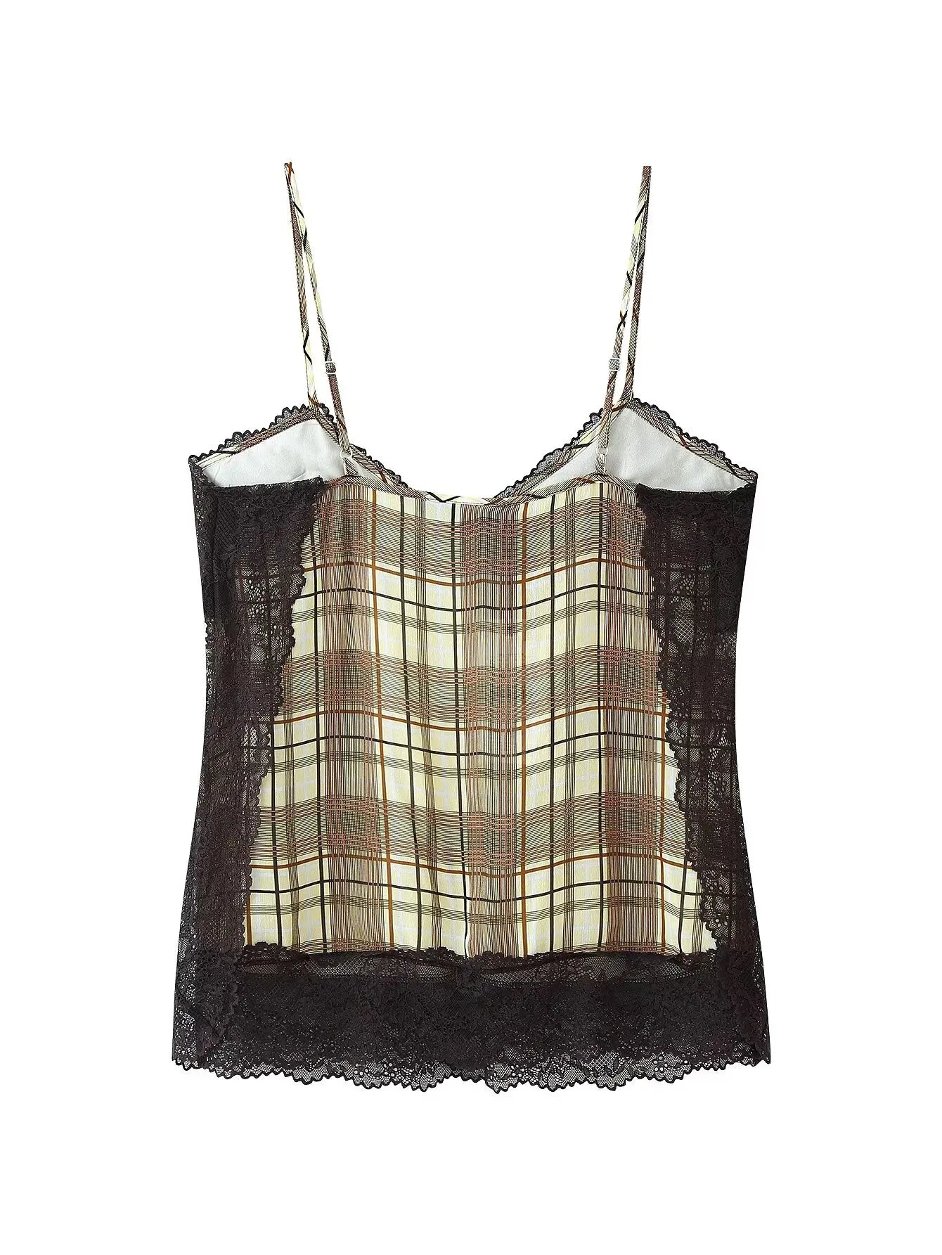 Lace V Neck Plaid Sleeveless Backless Cami Top for Women