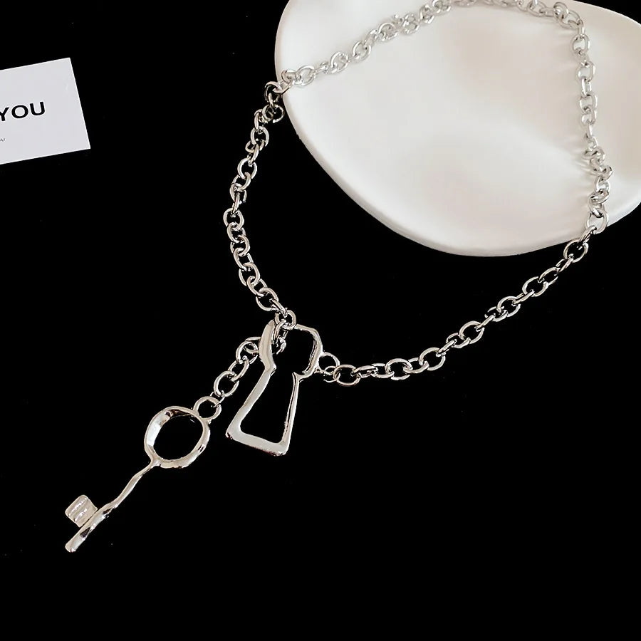 Textured Lock Pendant Necklace