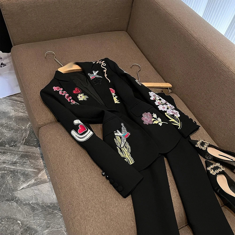 TWOTWINSTYLE Design Sense Solid Two Piece Sets For Women V Neck Long Sleeve Top High Waist Chic Set Female Fashion New KSE542686