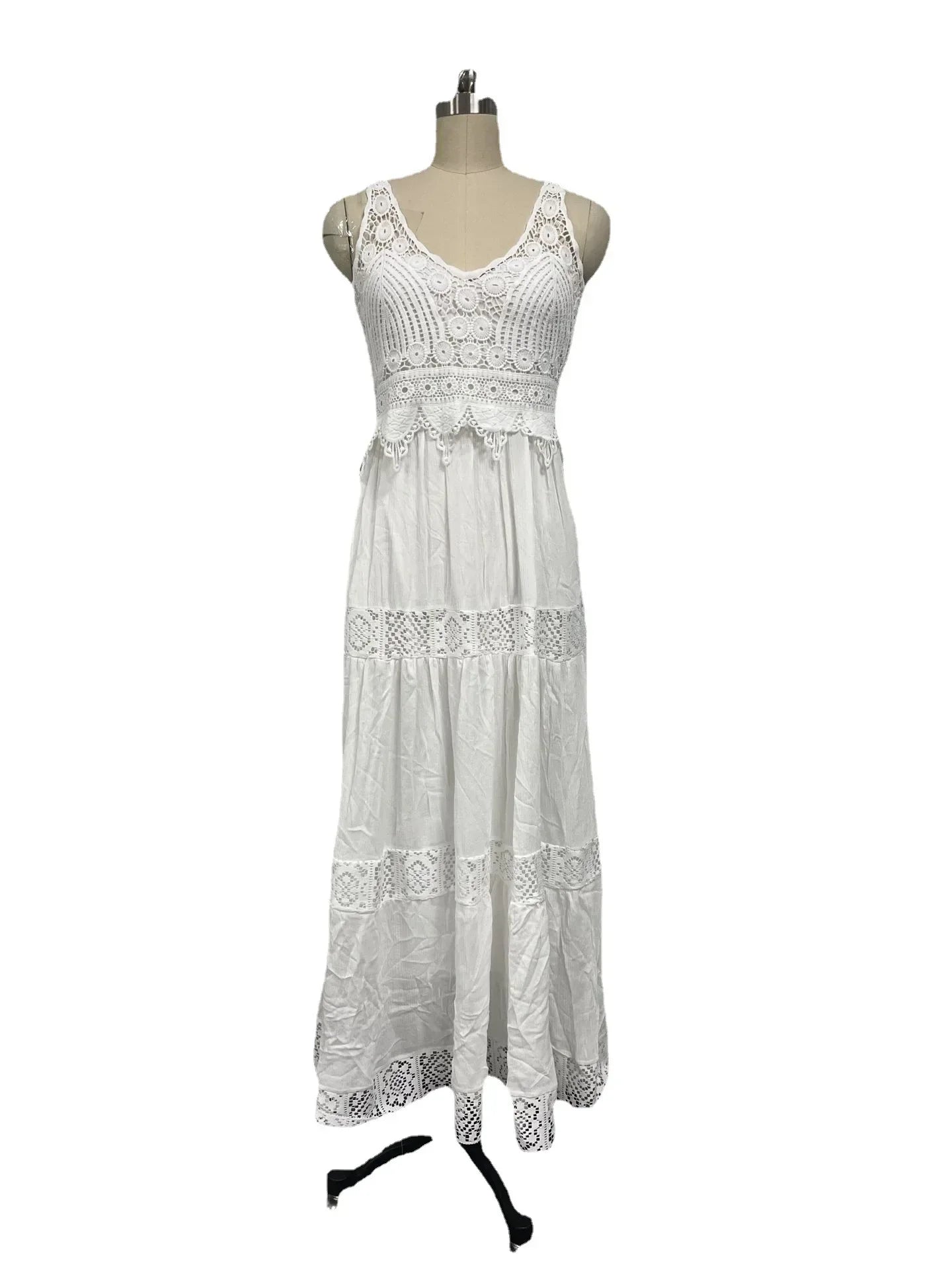 Lace White High Waist Split Sleeveless Dress for Women