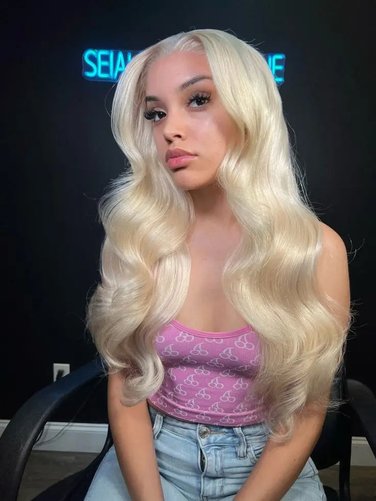 42 Inch Blonde Body Wave Human Hair Lace Front Wig For Women