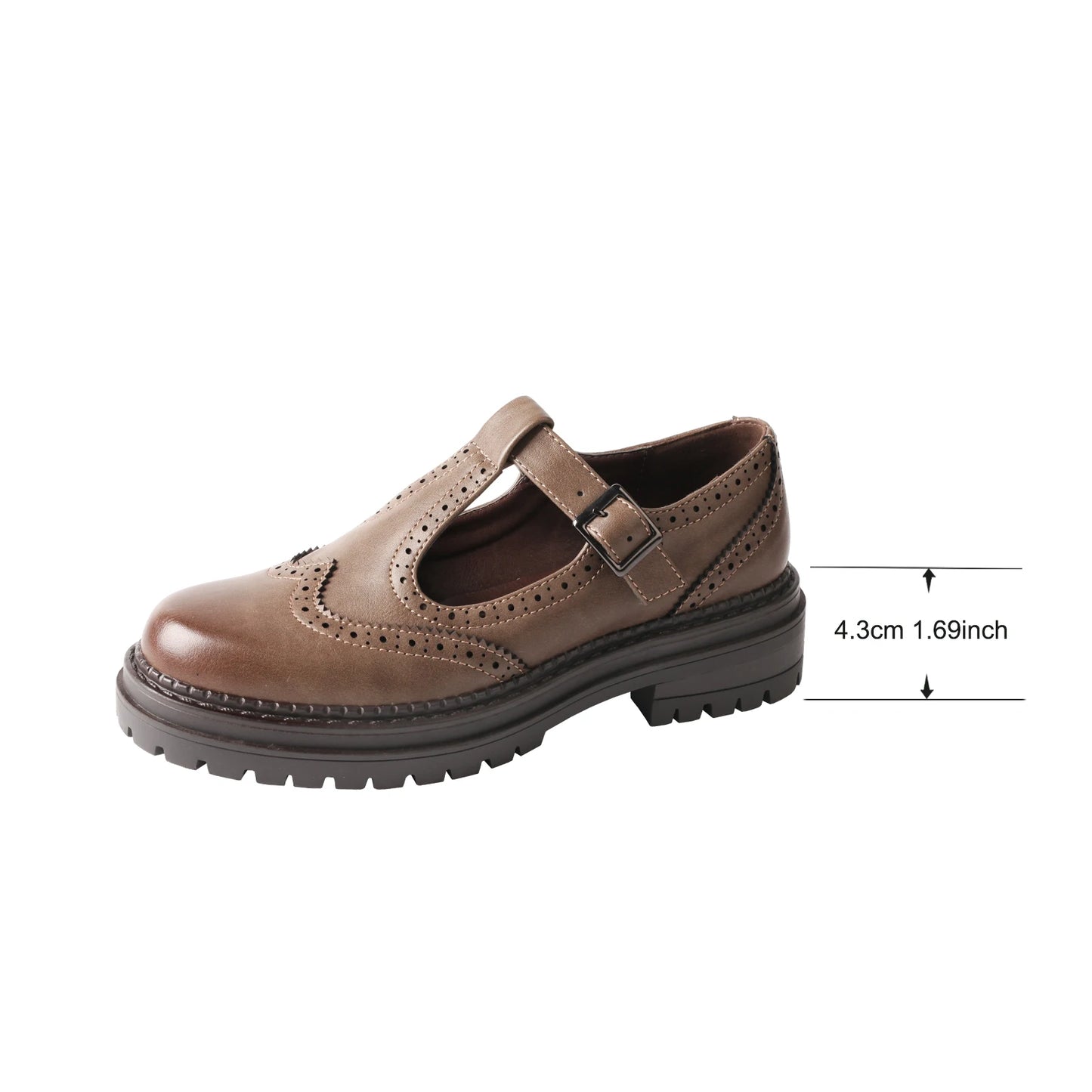 Leather Brogue Mary Jane Low Heel Shoes
