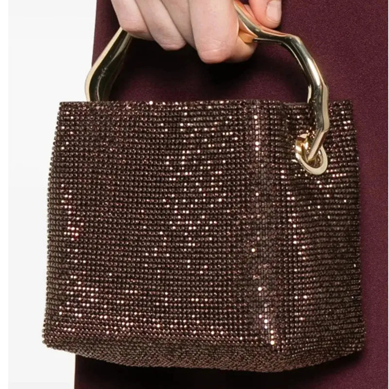 Embellished Metal Handle Evening Clutch