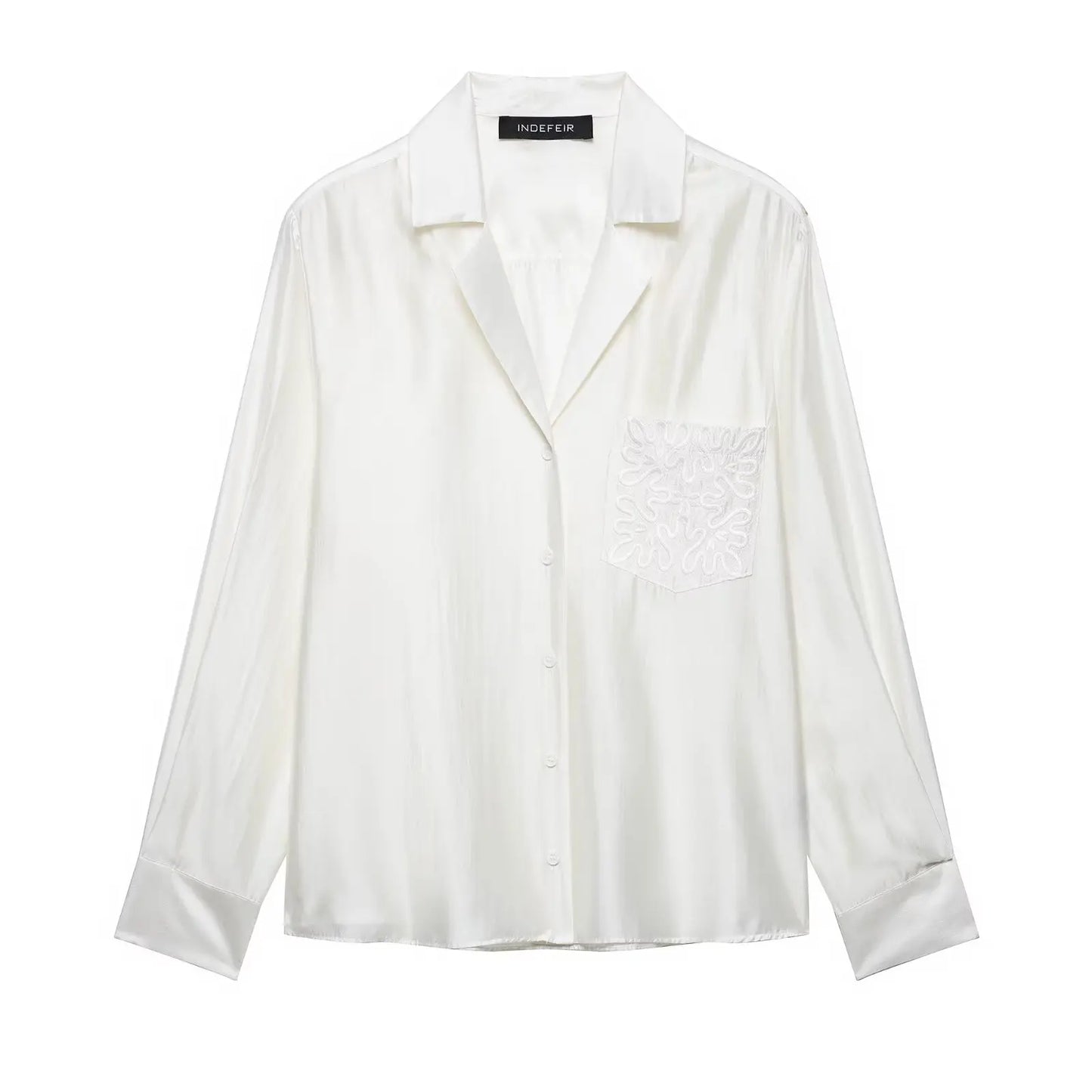 Casual Long Sleeve Pocket Embroidered Shirt for Women