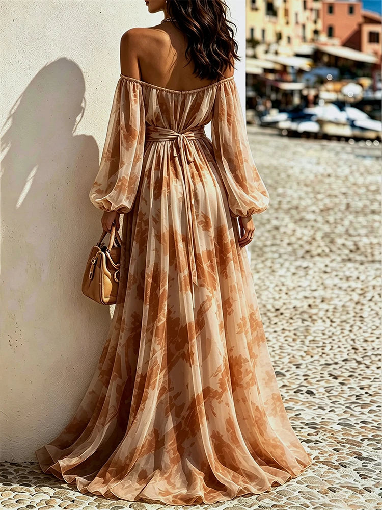 Floral Off Shoulder Hollow Out Maxi Dress for Women