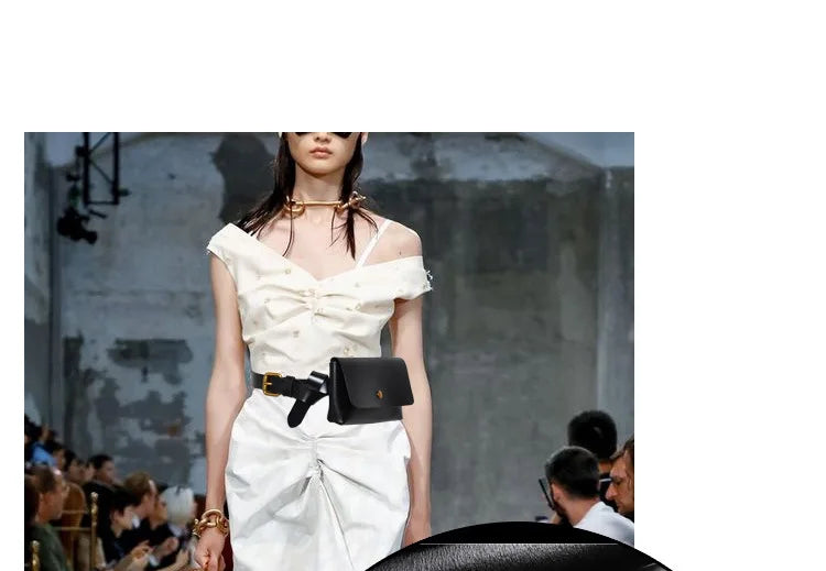 Minimalist Genuine Leather Waist Bag With Belt for Women