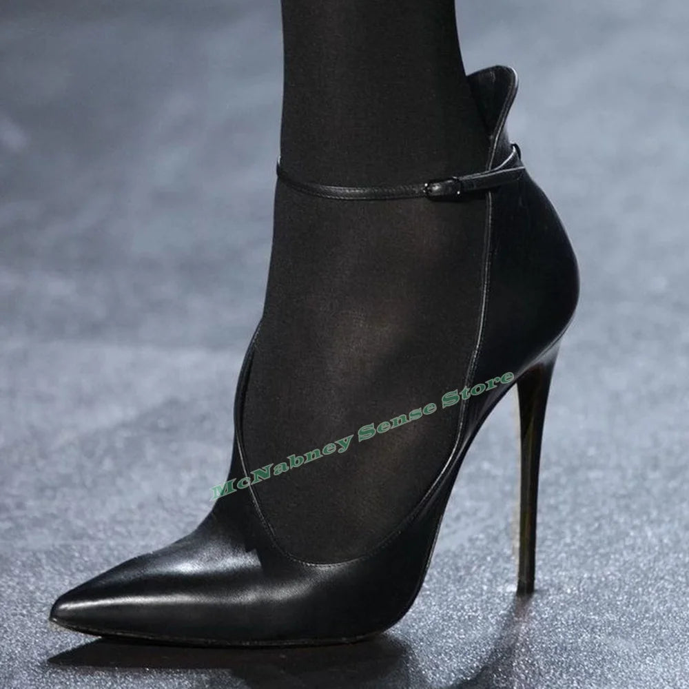 Cut Out Pointed Toe Pumps With Buckle Strap For Women