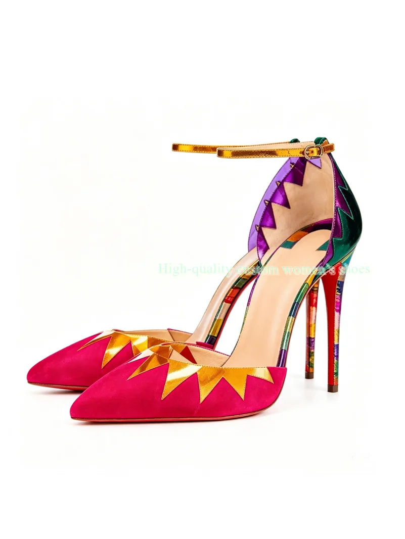 Rainbow Velvet Pointed Toe Stiletto Sandals For Women