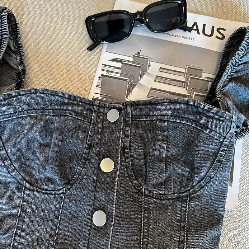 Slim Fit Off Shoulder Denim Shirt