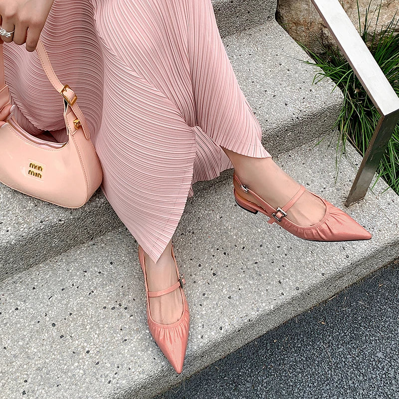 Genuine Leather Pleated Closed Toe Sandals for Women