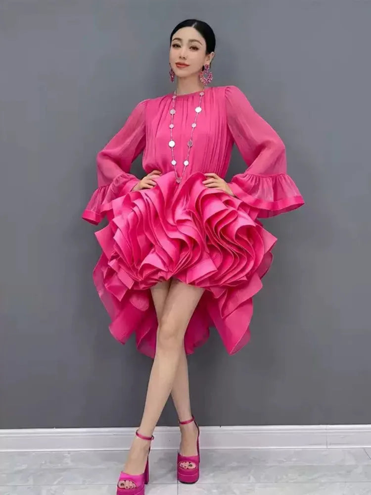 Ruffled High Low Evening Dress