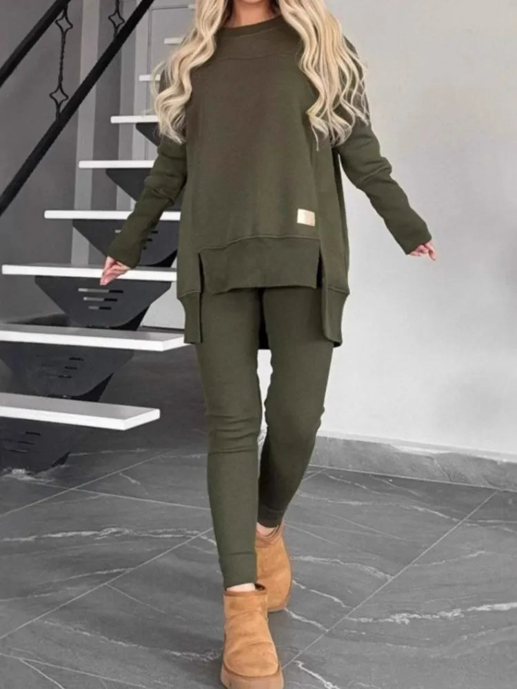 Casual Long Sleeve Two Piece Pullover Set for Women