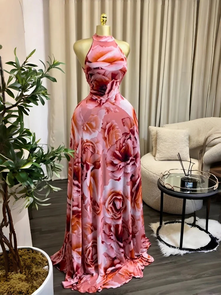 Elegant Printed Sleeveless With Sashes Maxi Dress for Women