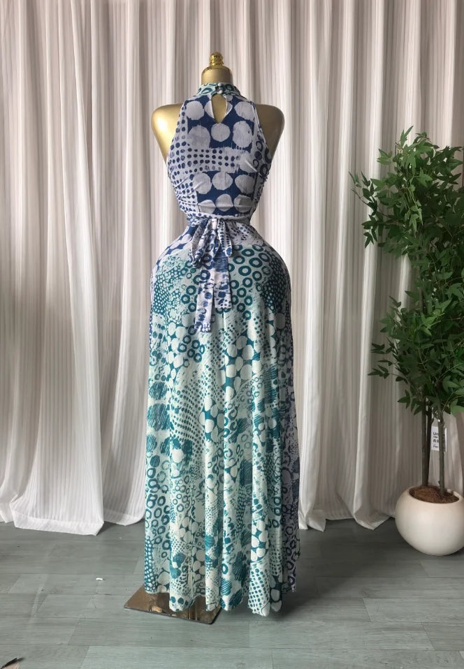 Elegant Printed Sleeveless With Sashes Maxi Dress for Women