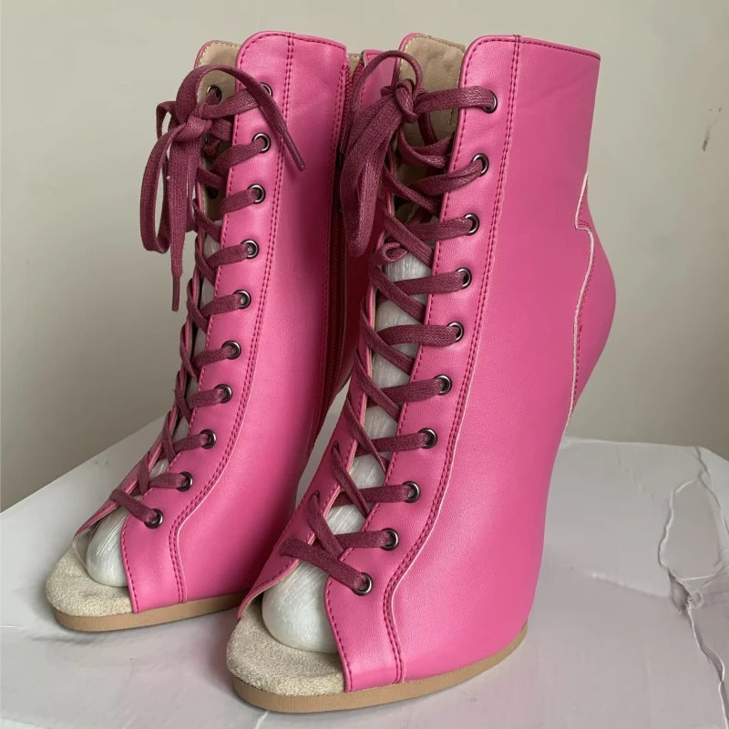 Peep Toe High Heel Zipper Ankle Boots
